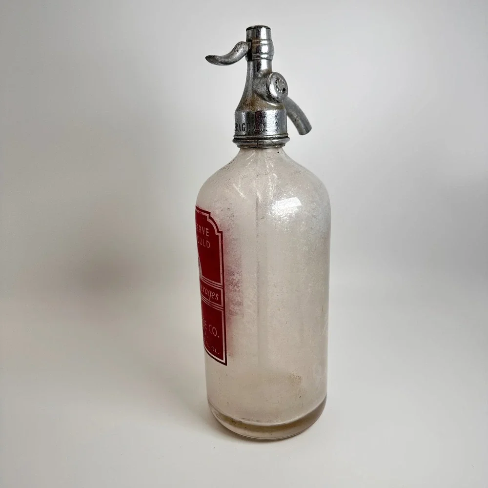 Frank's Beverage Co Seltzer Bottle Vintage 26oz Clear Red‎ Glass Soda Siphon PA